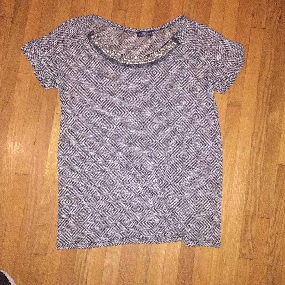 Jeweled collar knit top